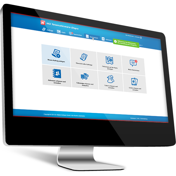 Testen Sie jetzt das M3 Portal.  Zugangsdaten anfordern. Einloggen. Los geht´s.  Das Gegenstück zur M3 App des Fahrers ist das M3 Portal des Disponenten. Mit dem Internetportal kann der Disponent komplett orts- und zeitunabhängig arbeiten. Probieren Sie jetzt das M3 Portal aus.